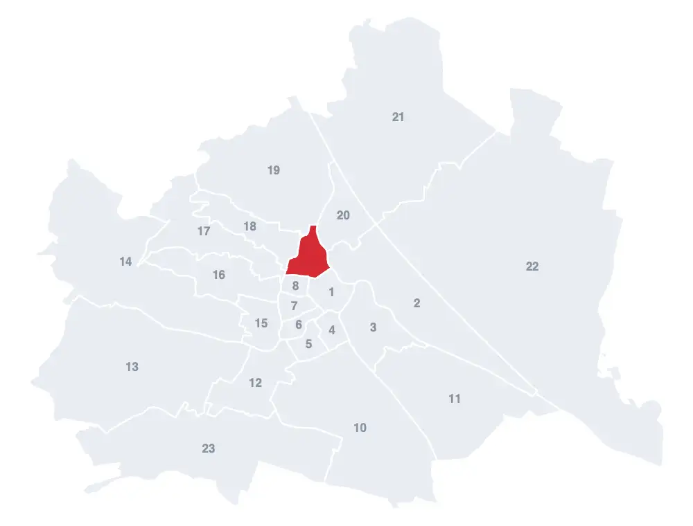 Alsergrund: Lage des 9. Bezirks auf der Wien-Karte
