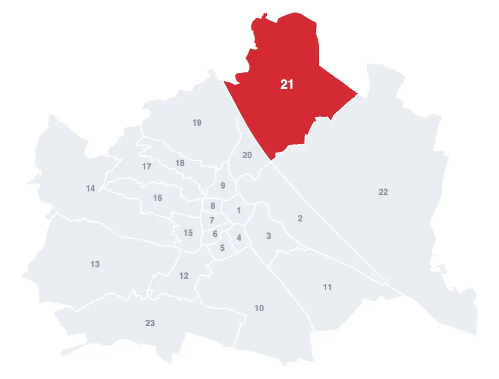 Floridsdorf: Lage des 21. Bezirks auf der Wien-Karte