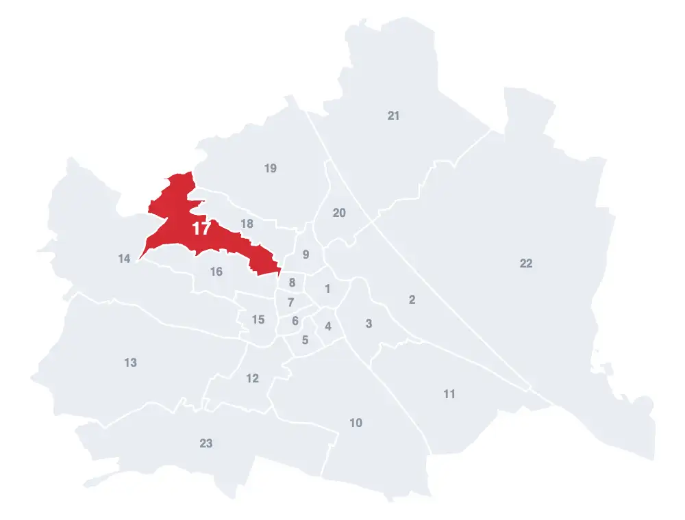 Hernals: Lage des 17. Bezirks auf der Wien-Karte