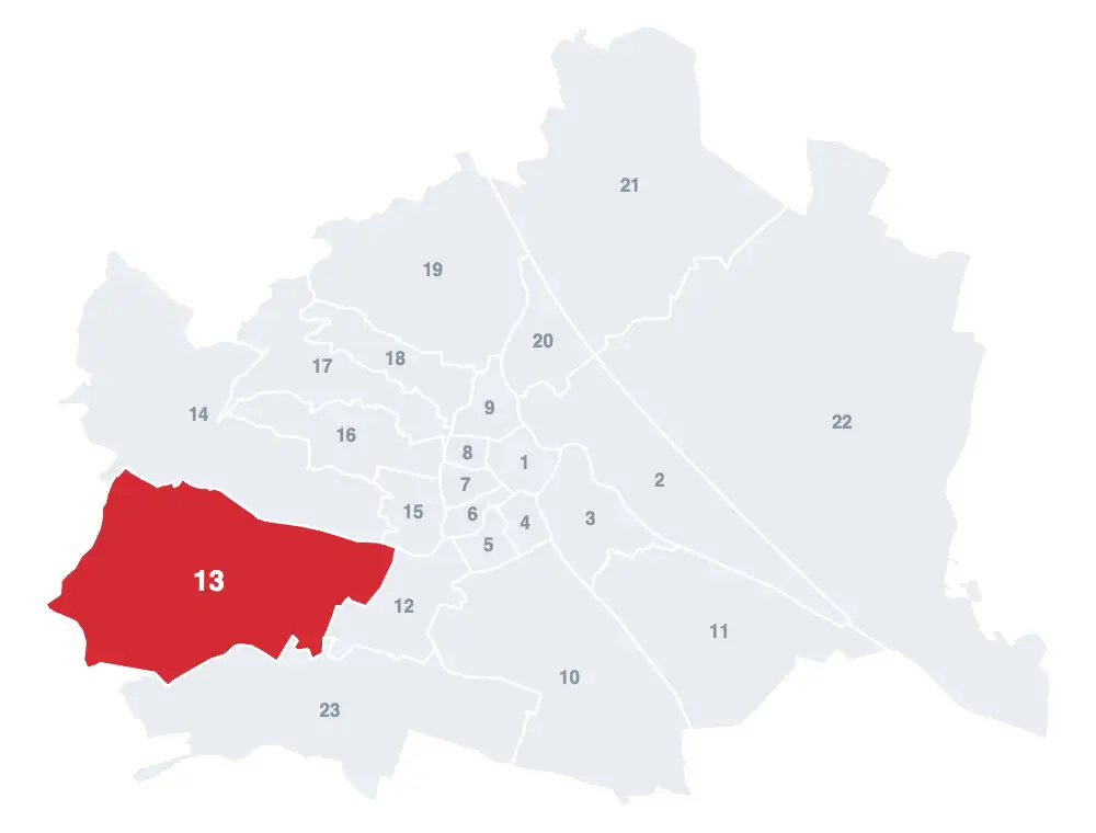Hietzing: Lage des 13. Bezirks auf der Wien-Karte