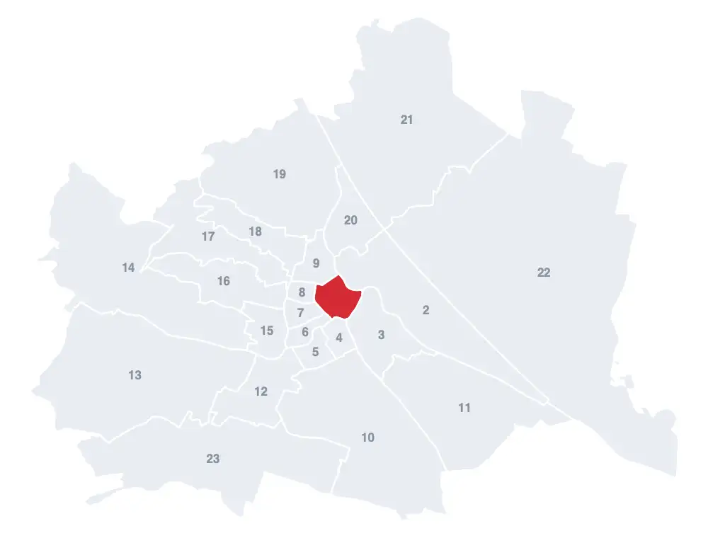 Innere Stadt: Lage des 1. Bezirks auf der Wien-Karte