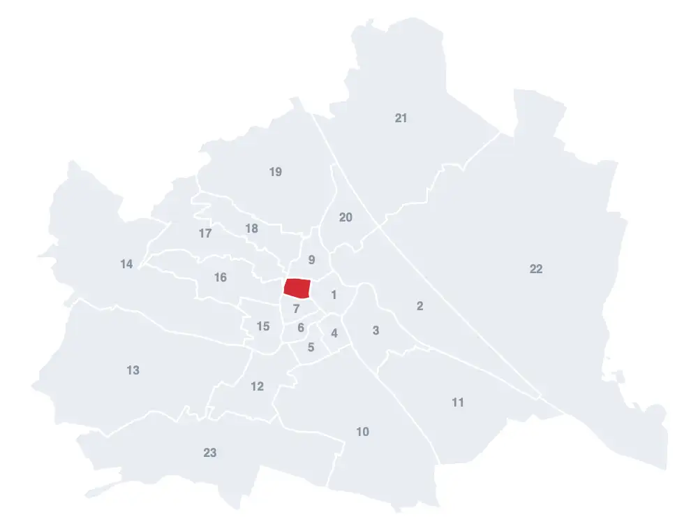 Josefstadt: Lage des 8. Bezirks auf der Wien-Karte