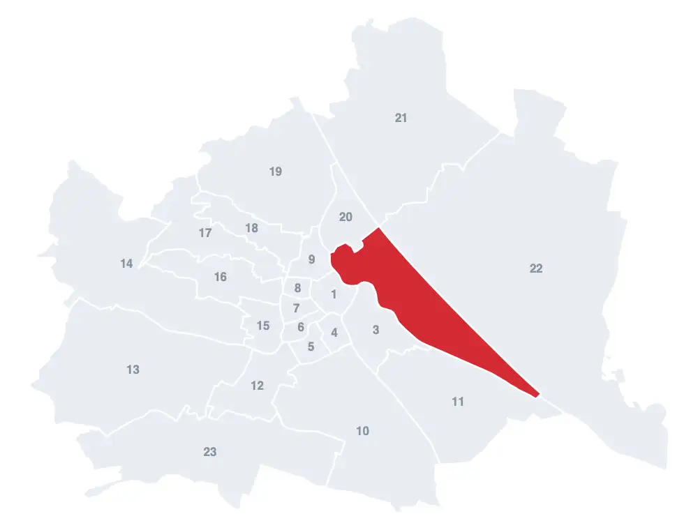 Leopoldstadt: Lage des 2. Bezirks auf der Wien-Karte