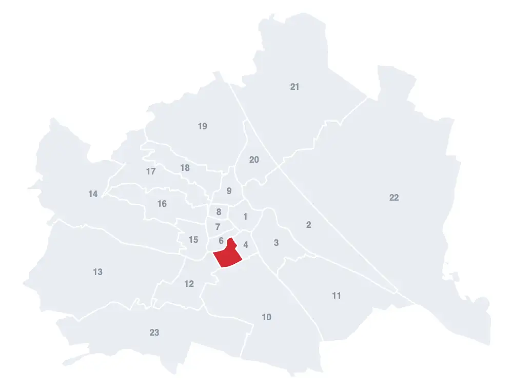 Margareten: Lage des 5. Bezirks auf der Wien-Karte