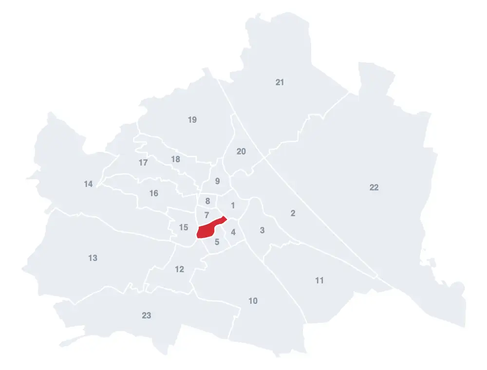 Mariahilf: Lage des 6. Bezirks auf der Wien-Karte