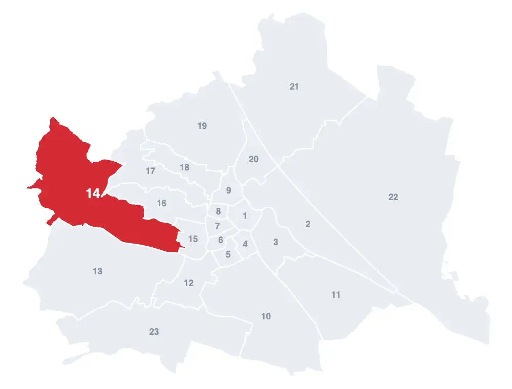 Penzing: Lage des 14. Bezirks auf der Wien-Karte