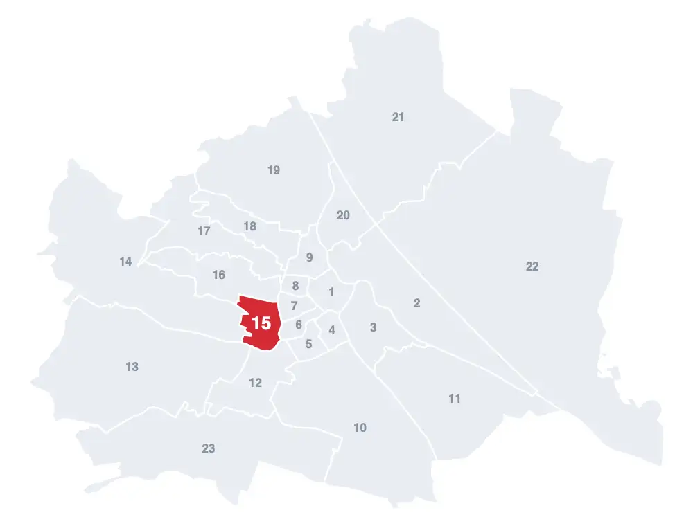 Rudolfsheim-Fünfhaus: Lage des 15. Bezirks auf der Wien-Karte