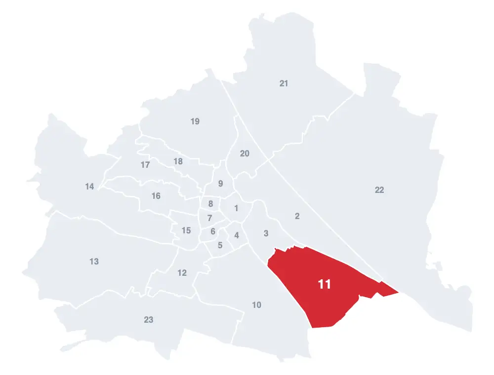 Simmering: Lage des 11. Bezirks auf der Wien-Karte