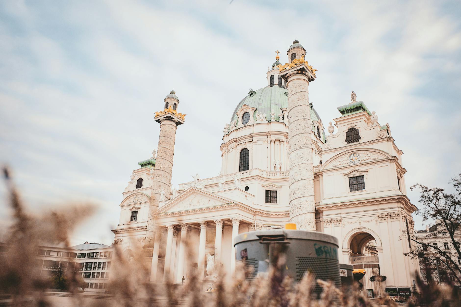 Beautiful exterior view of the Karlskirche, an iconic baroque church in Vienna, Austria.