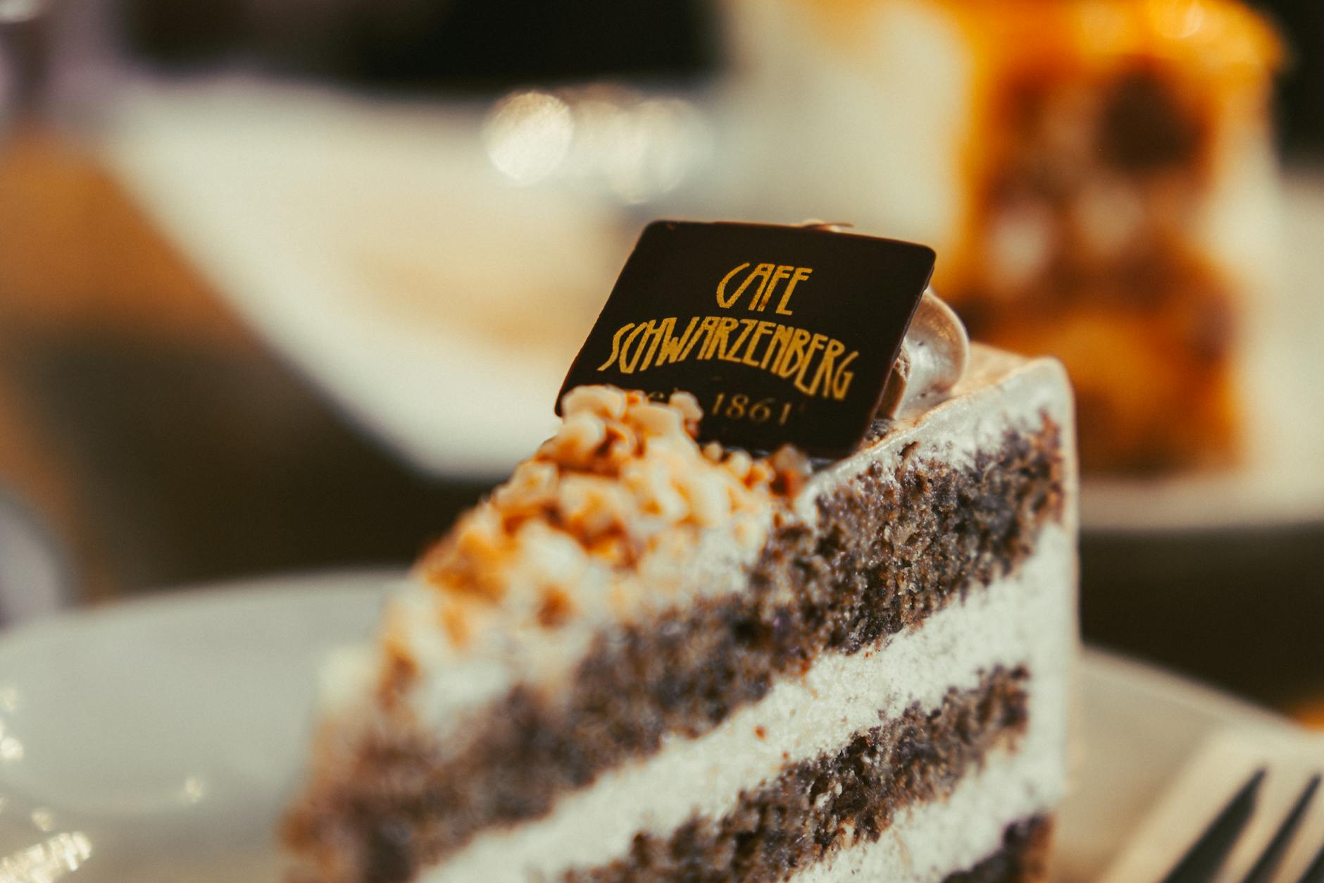 Close-up of a slice of delicious cake from Cafe Schwarzenberg.